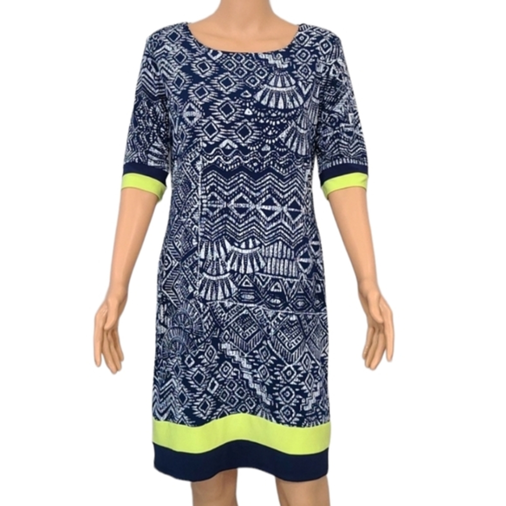 Karin Stevens Shift Dress Black/White Sizes 8 3/4 Sleeve Round Neck